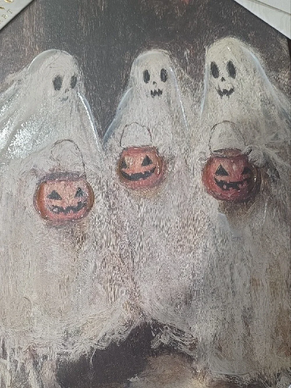 Nwt Halloween White Ghosts with Pumpkin Lanterns Wall Art